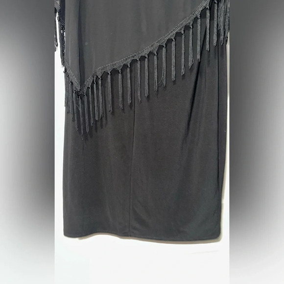 R & M Richards Black Dress Sleeveless Sheer fringed attached poncho - Picture 7 of 7